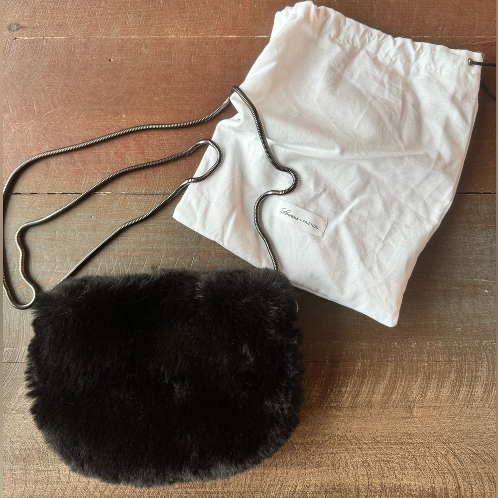Lovers + Freinds Rabbit fur bag black